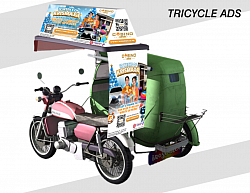 Transit Advertising Philippines. Tricycle Advertising|Tricycle Topper and Drop down Rear Tarp Advertising. Tricycle advertising in the Philippines is a popular and effective way for businesses to reach a local audience. These are a common mode of transportation in many cities and towns, making them a great mobile advertising platform.